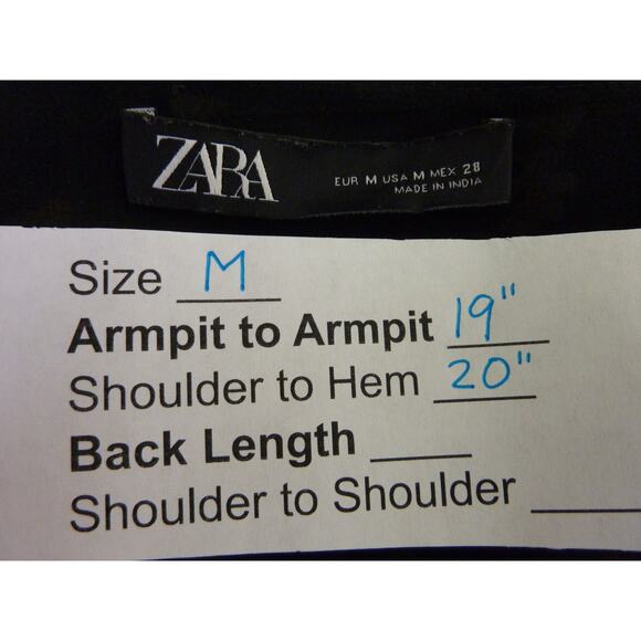 Zara Black Floral Chiffon Blouse Top Medium Boho Flutter Sleeve Semi Sheer - Picture 6 of 6